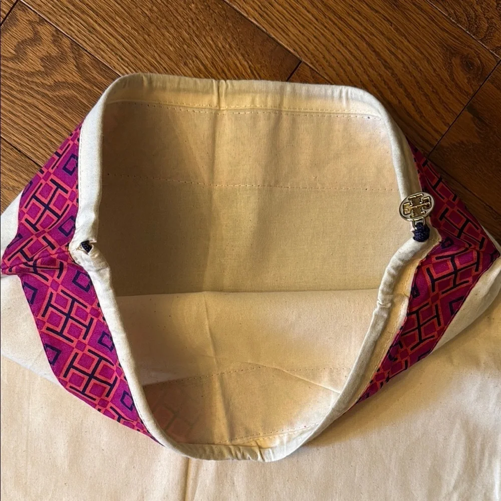 Tory Burch large cream and Pink Drawstring Bag